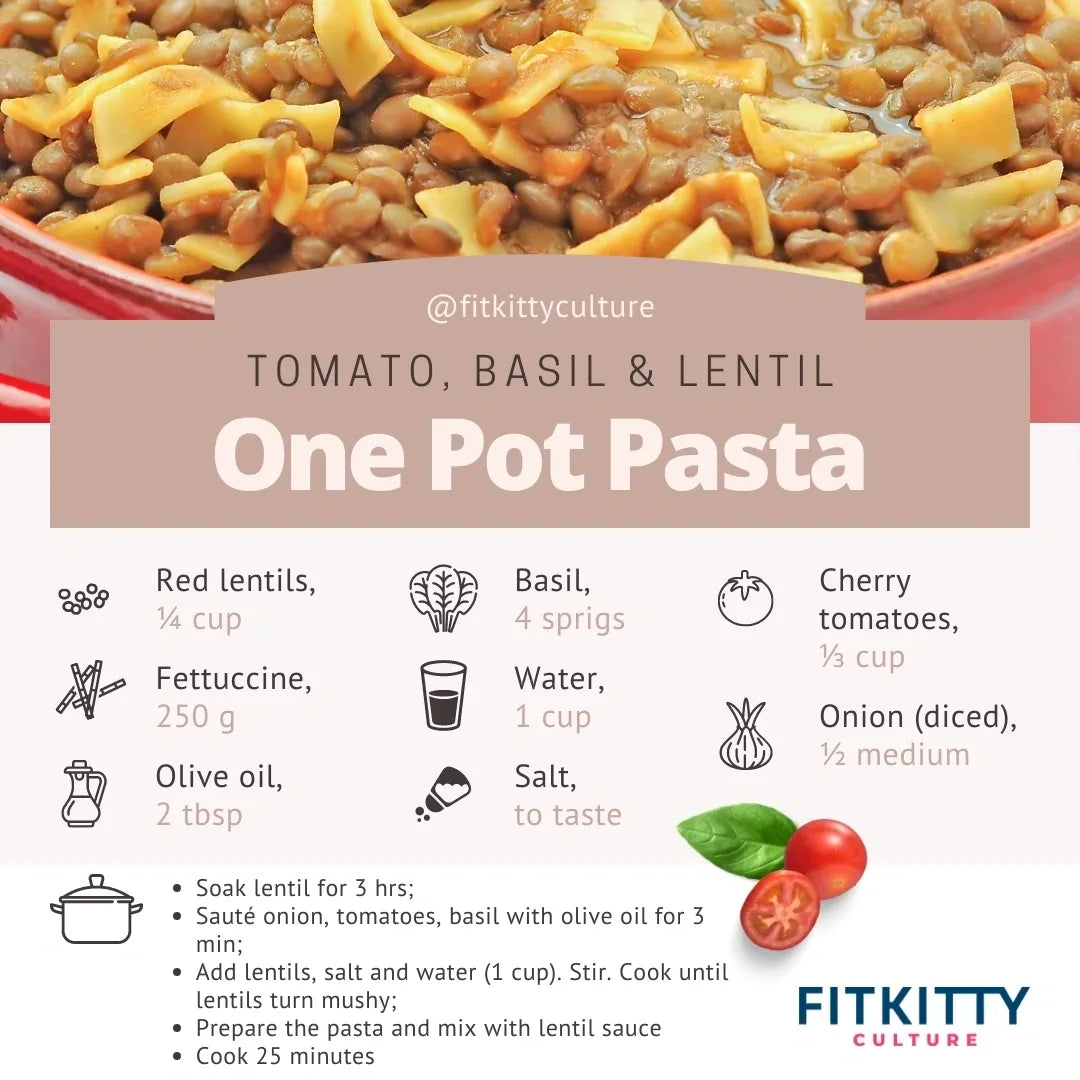 Tomato, Basil & Lentil One Pot Pasta