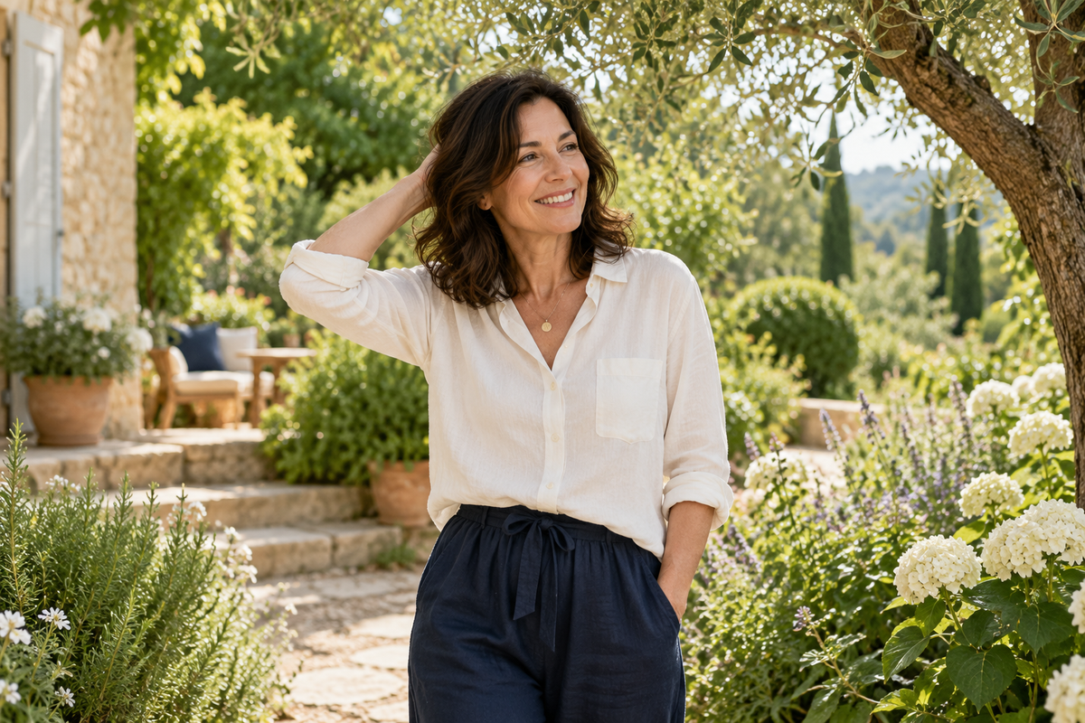 A woman enjoying a quiet sunny moment in a garden