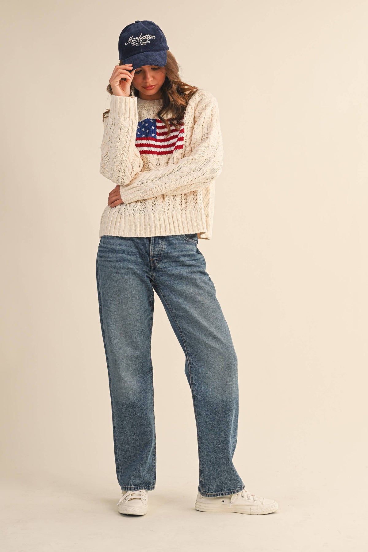 USA Flag Cable Knit Sweater - House of Caelo Athleisure Wear, Yoga Wear & Women's Clothing