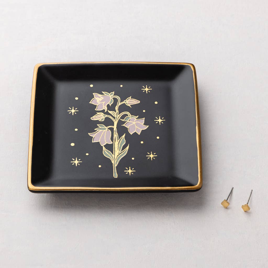 Black floral trinket dish and flower stud earring gift set