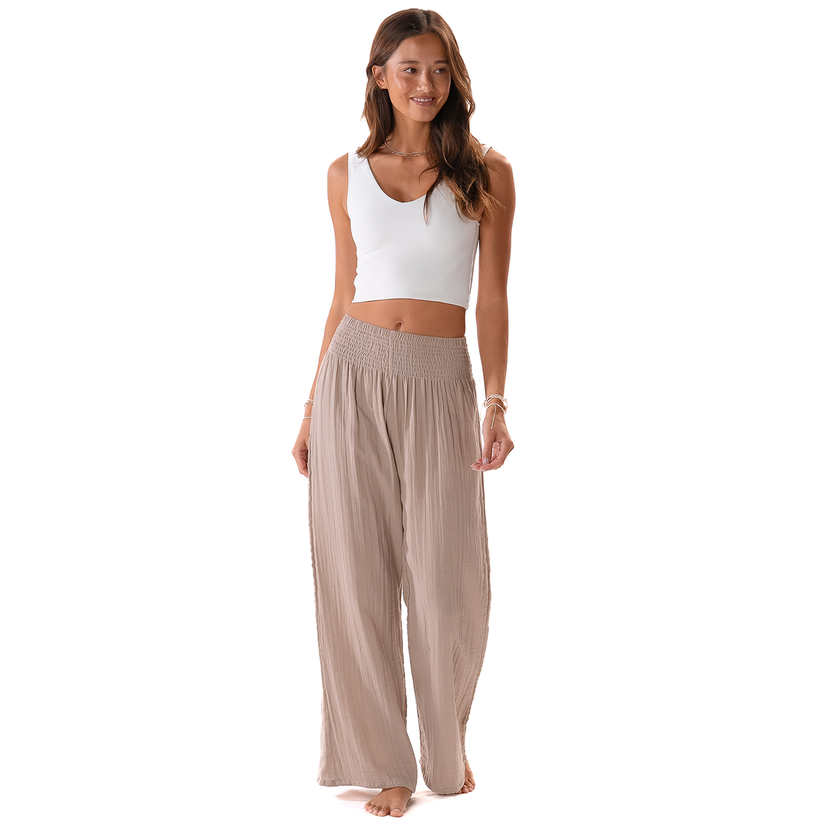 Stone Wide Leg Cotton Pants, view 5 | Fitkitty Culture®
