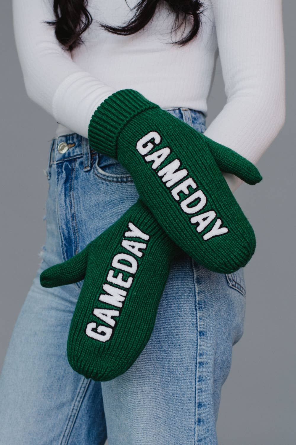 Green and White Philadelphia Game Day Mittens, product view 2