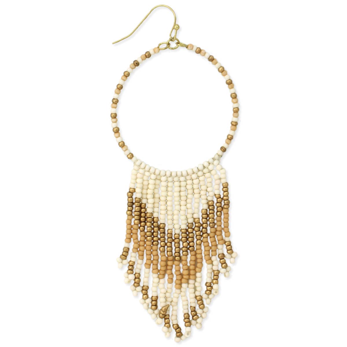 Desert Tan Cream Beaded Fringe Earrings - House of Caelo Athleisure Wear, Yoga Wear & Women's Clothing