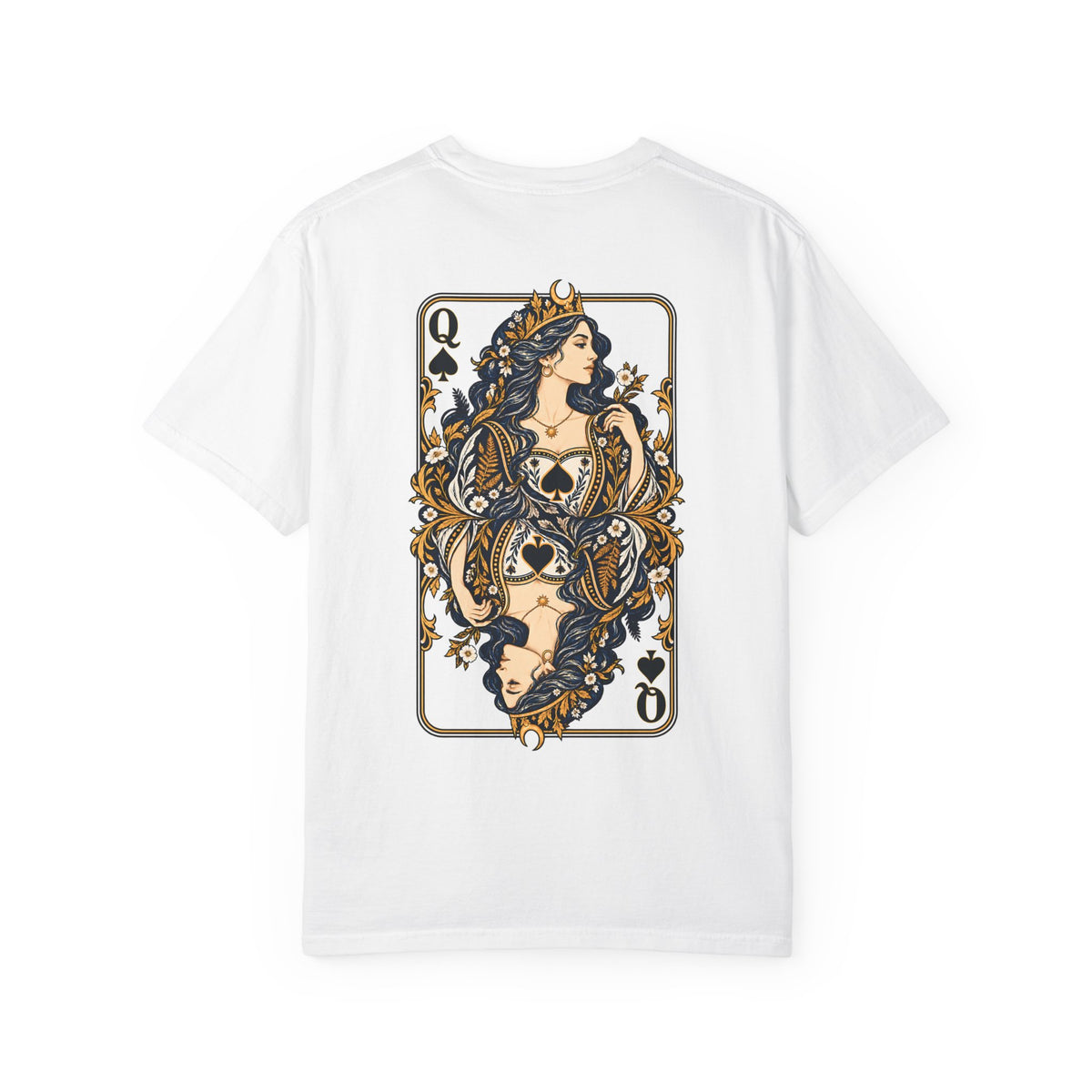 Queen of Spades Tee | Celestial Playing Card Back Print Garment-Dyed T-Shirt