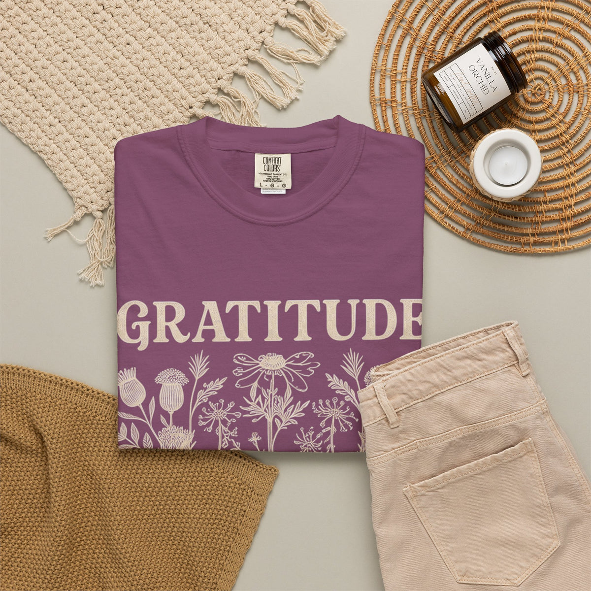 Gratitude Changes Everything Garment-Dyed Floral Tee