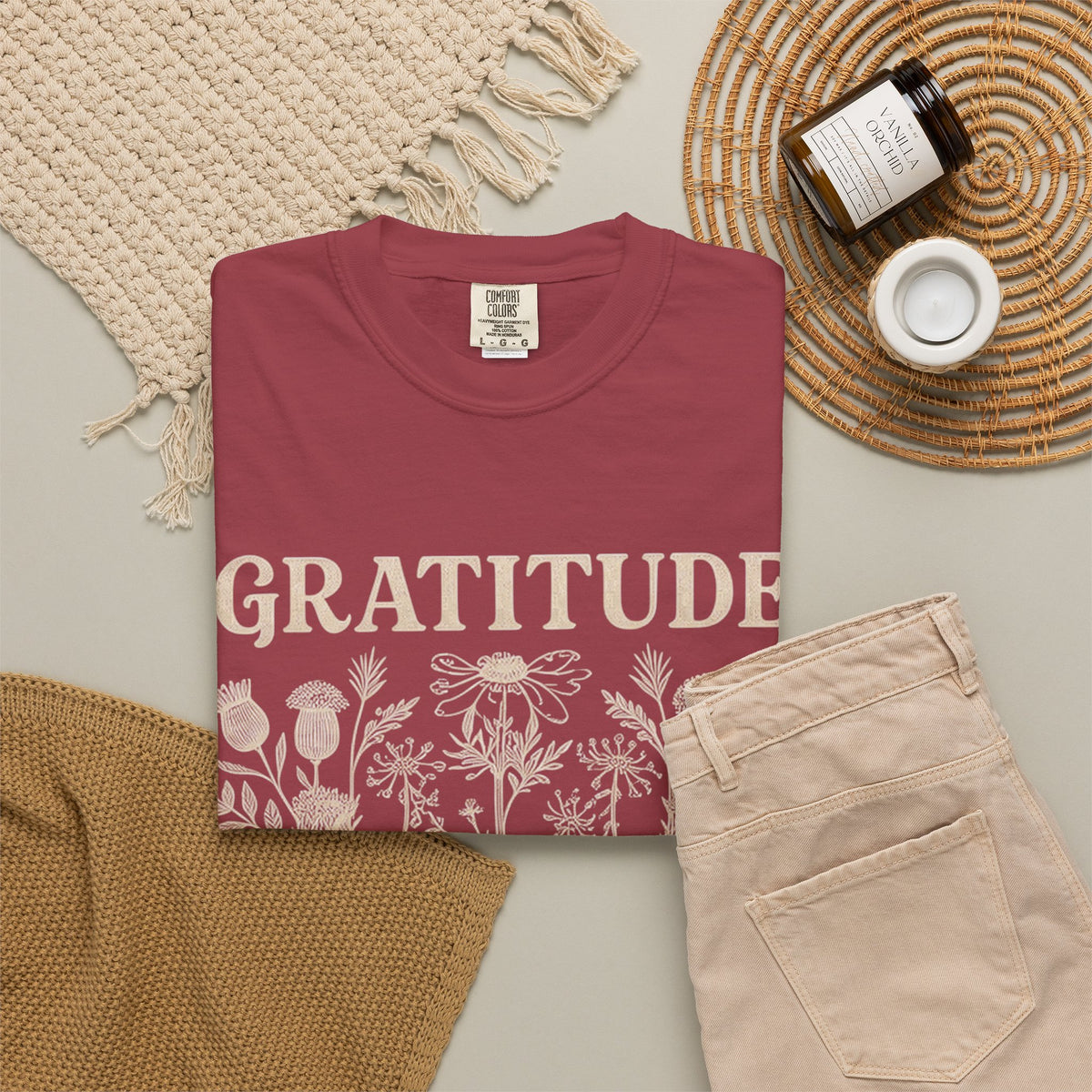 Gratitude Changes Everything Garment-Dyed Floral Tee
