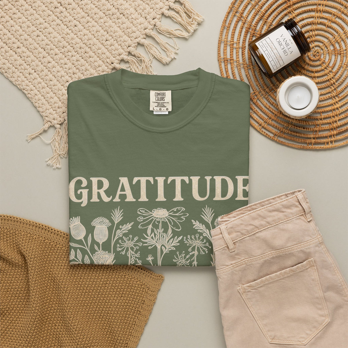 Gratitude Changes Everything Garment-Dyed Floral Tee