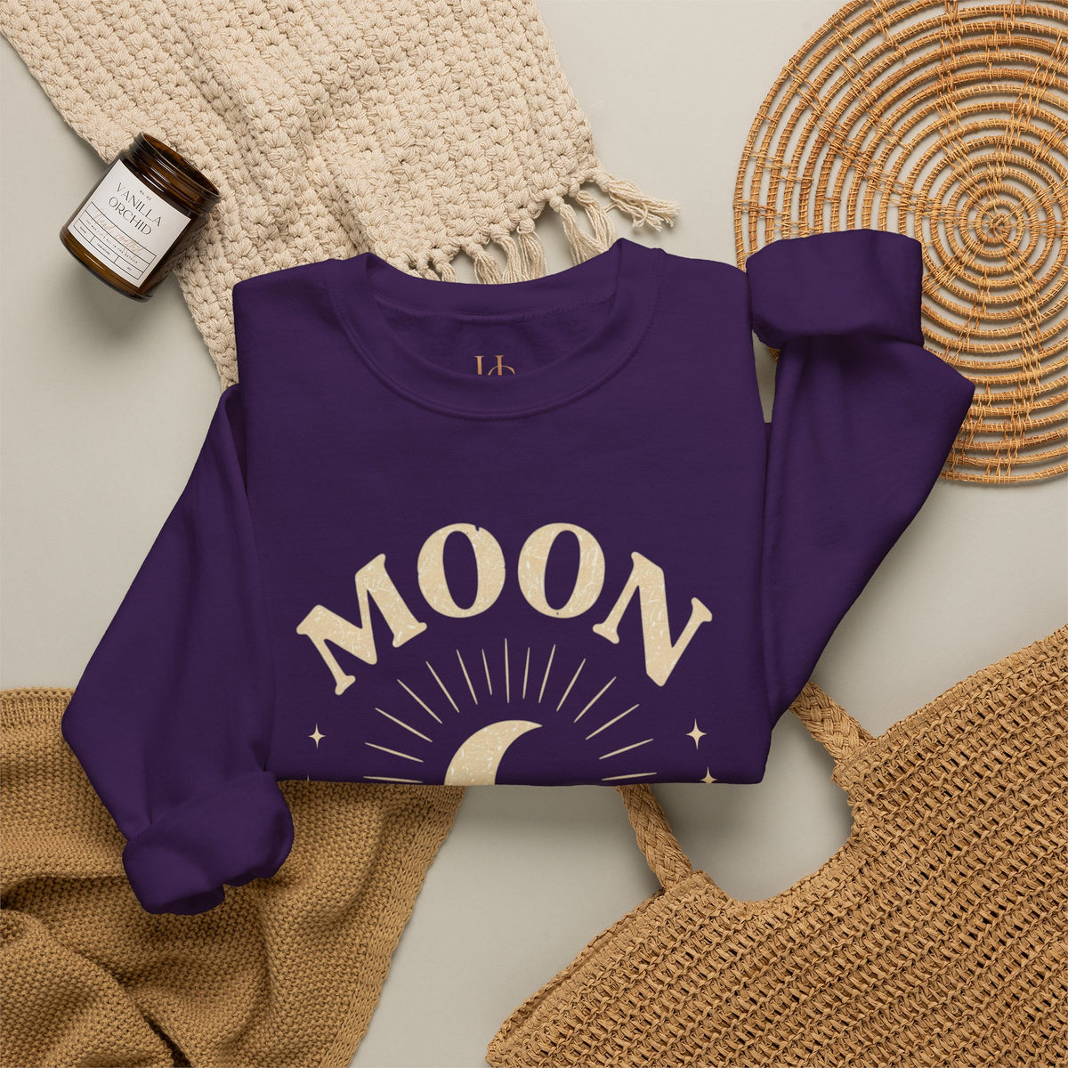 Moon Tribe Crewneck Sweatshirt — Celestial Moon Graphic Pullover - Jewel Tones, view 23 | Fitkitty Culture®