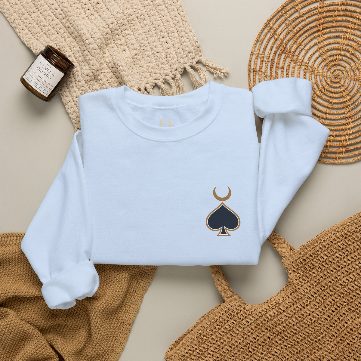 Queen of Spades Sweatshirt | Celestial Playing Card Back Print Crewneck
