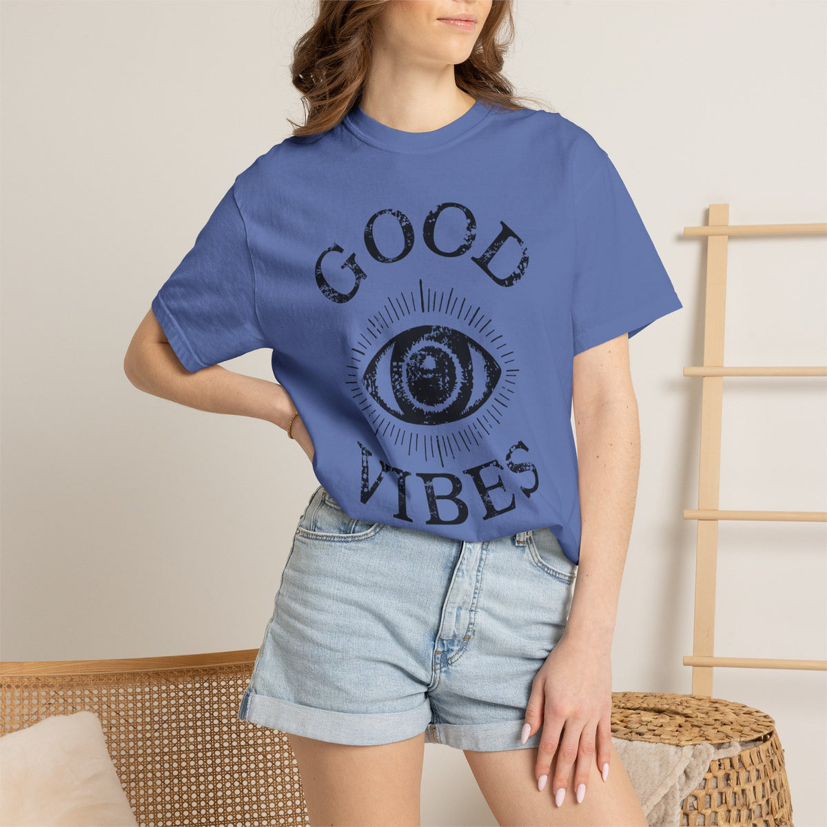 Good Vibes Eye T-Shirt: Vintage Mystic Graphic Tee, view 30 | Fitkitty Culture®