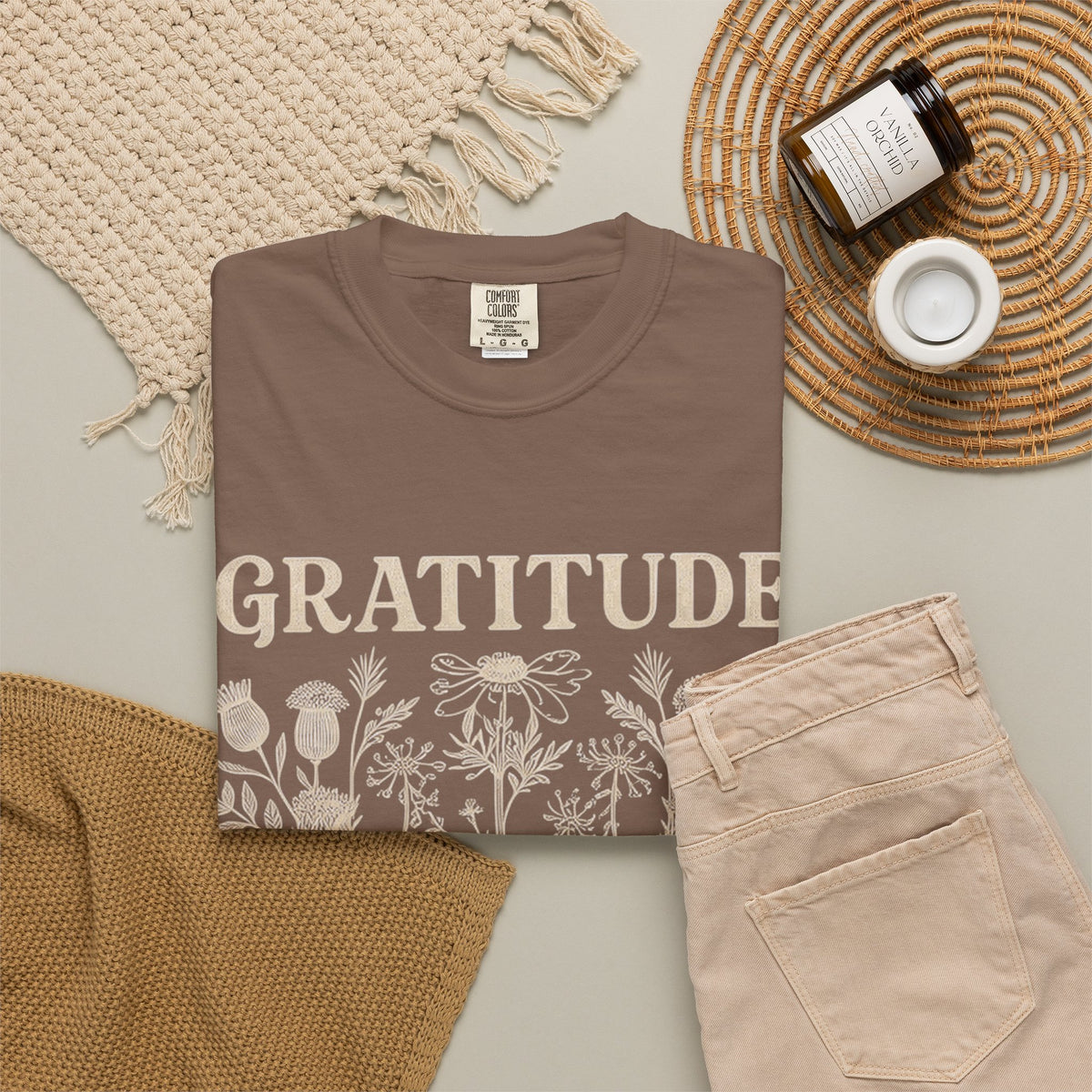 Gratitude Changes Everything Garment-Dyed Floral Tee