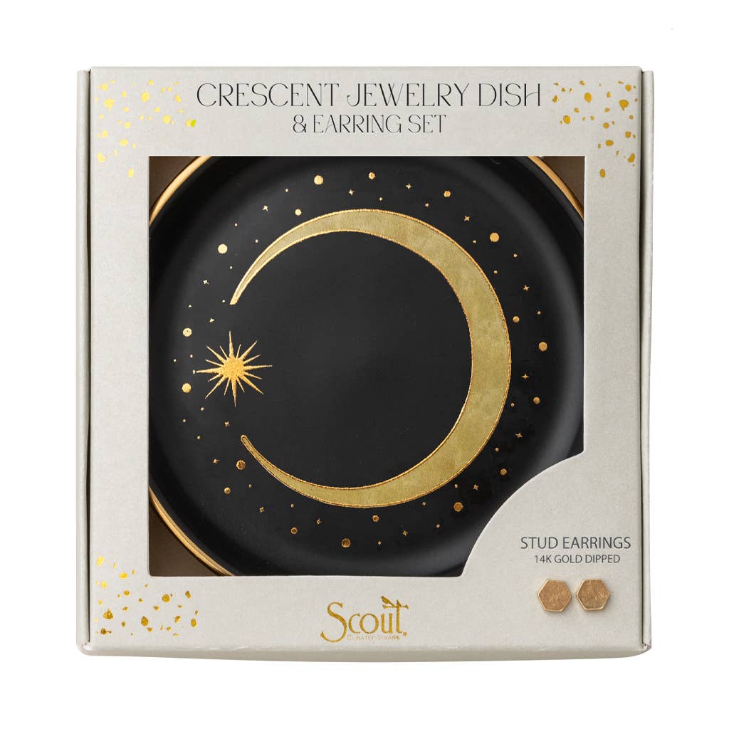 Jewelry Dish & Stud Earring Set - Crescent/Black — main product image