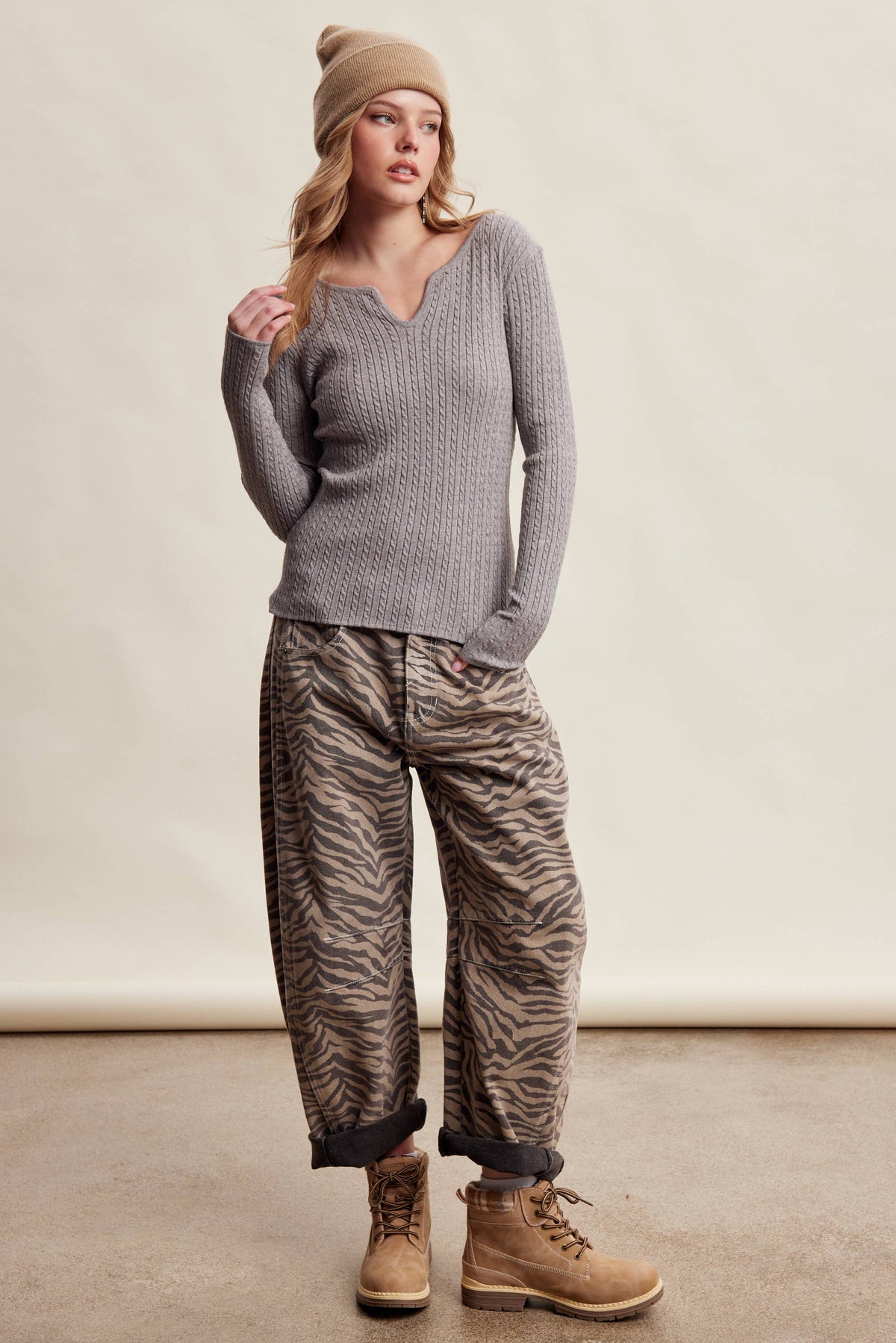 Ribbed V-Neck Knit Top