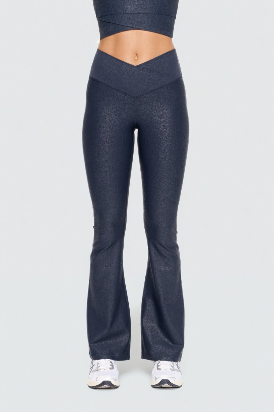 Luxe Edge Leather-Look Crossover Flare Leggings, Clothing, House of Caelo Athleisure Wear, Yoga Wear & Leggings, House of Caelo Athleisure Wear, Yoga Wear & Women's Clothing