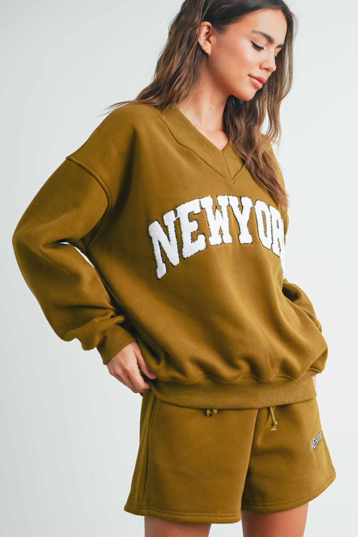 New York V-Neck Sweatshirt - House of Caelo Athleisure Wear, Yoga Wear & Women's Clothing