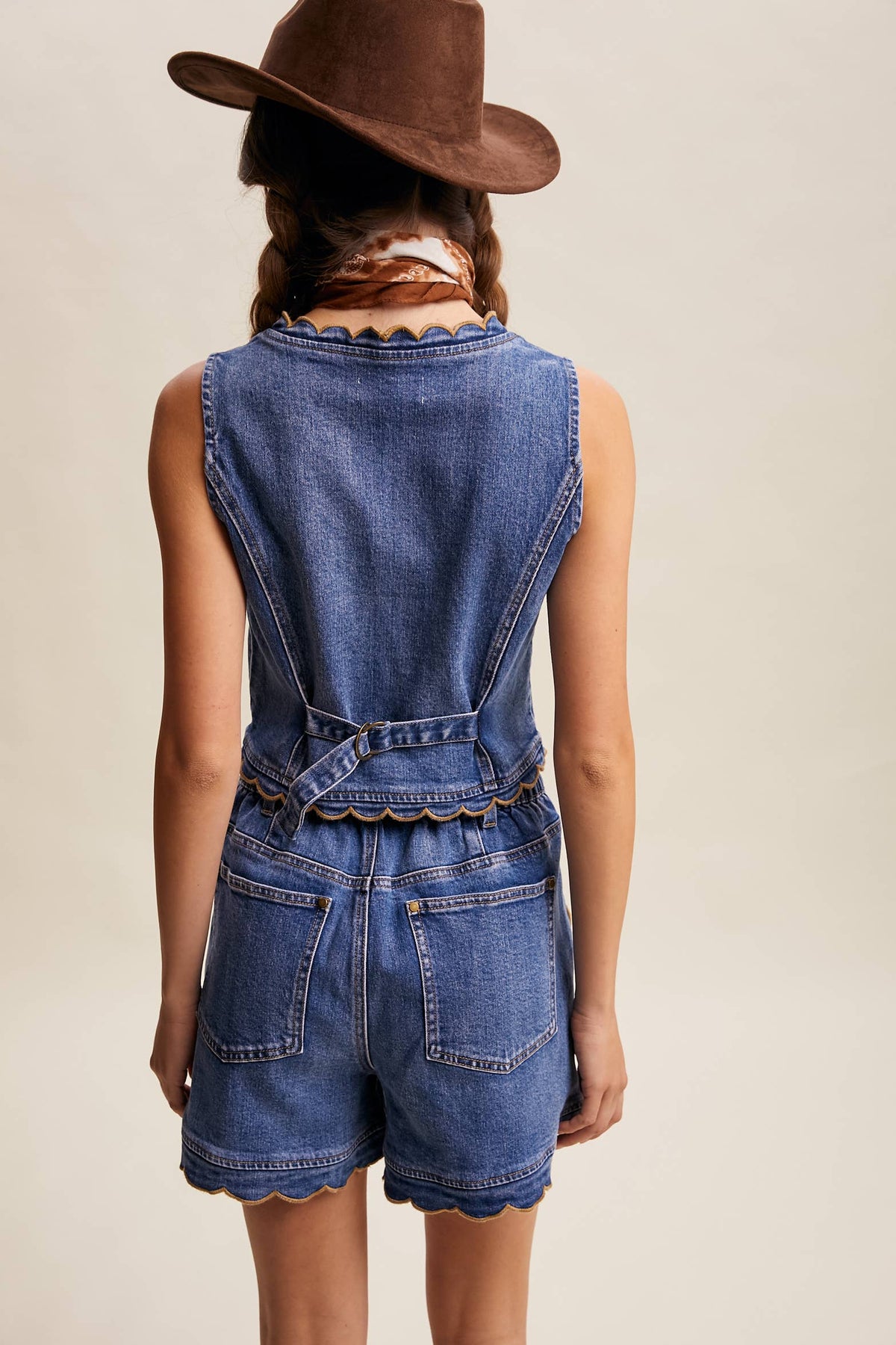 Scallop Trim Stretch Denim Vest LVT030 - Fitkitty Culture Athleisure Wear, Yoga Wear & Women's Clothing