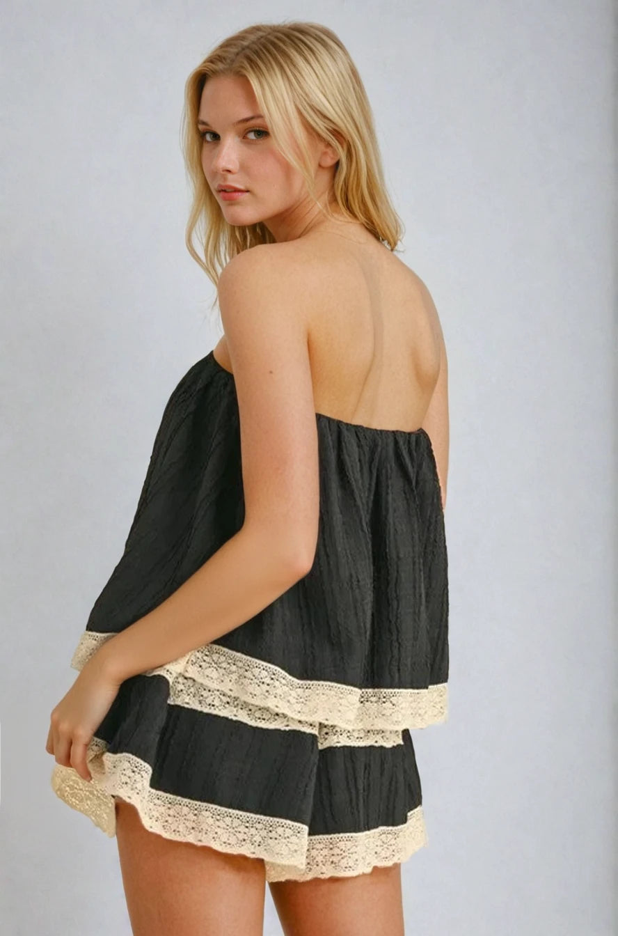 Isla Lace-Trim Layered Tube Romper - House of Caelo Athleisure Wear, Yoga Wear & Women's Clothing
