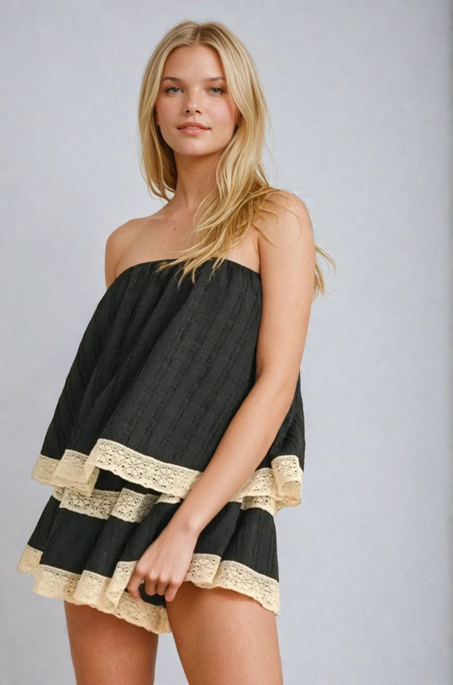 Isla Lace-Trim Layered Tube Romper - House of Caelo Athleisure Wear, Yoga Wear & Women's Clothing