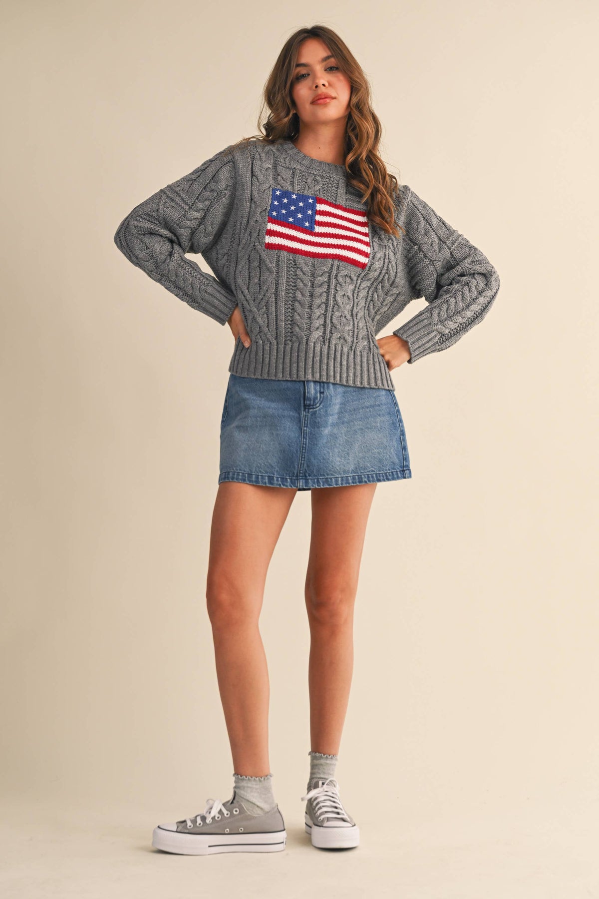 USA Flag Cable Knit Sweater - House of Caelo Athleisure Wear, Yoga Wear & Women's Clothing