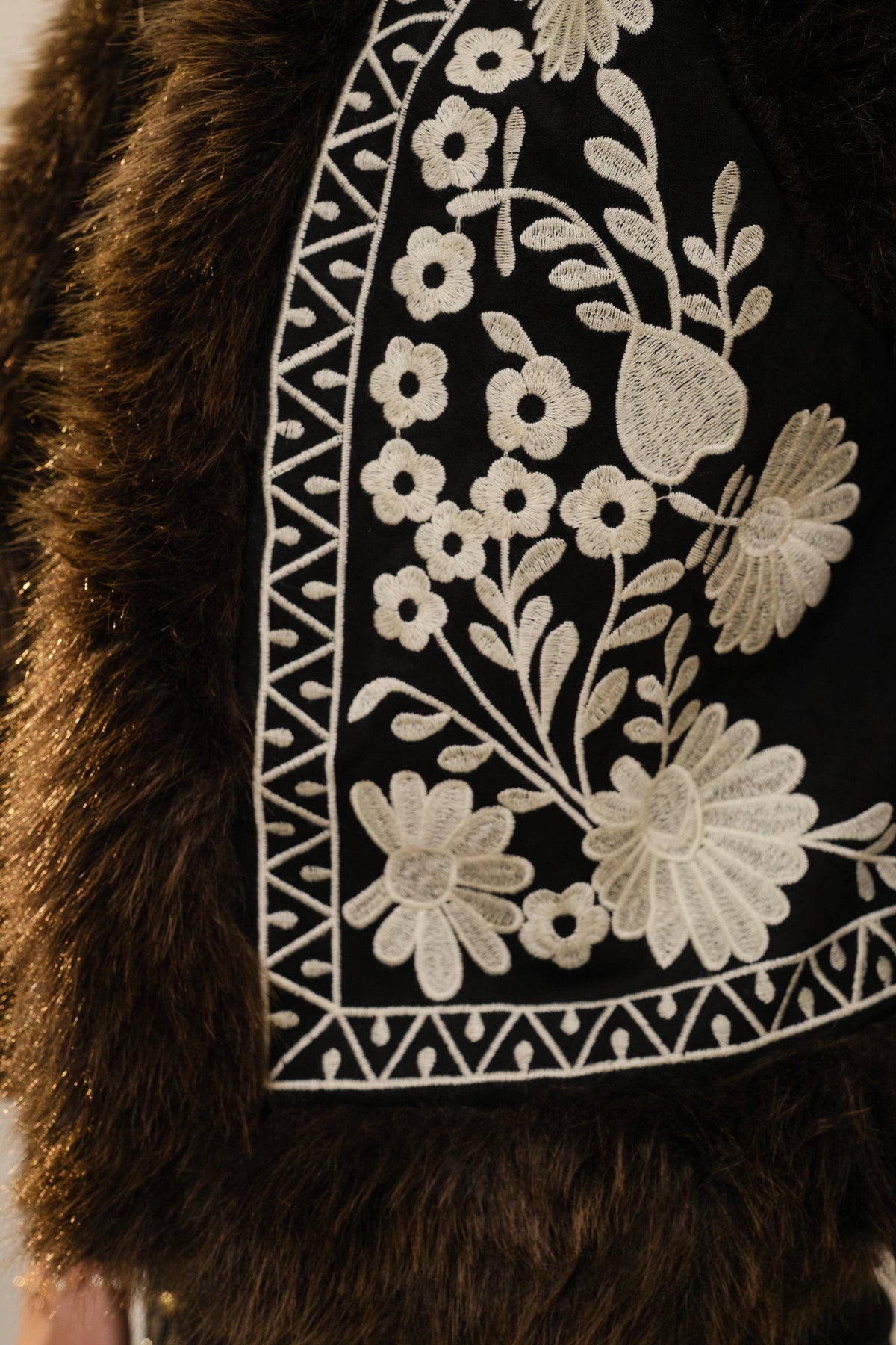 Embroidered Faux Suede Vest with Fur Trim, view 2 | Fitkitty Culture®