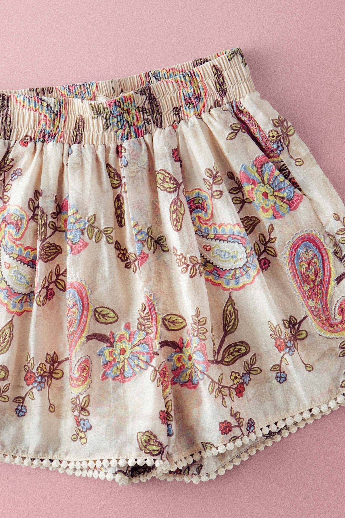 Boho Colorful Paisley Embroidered Smocked Shorts - Fitkitty Culture Athleisure Wear, Yoga Wear & Women's Clothing