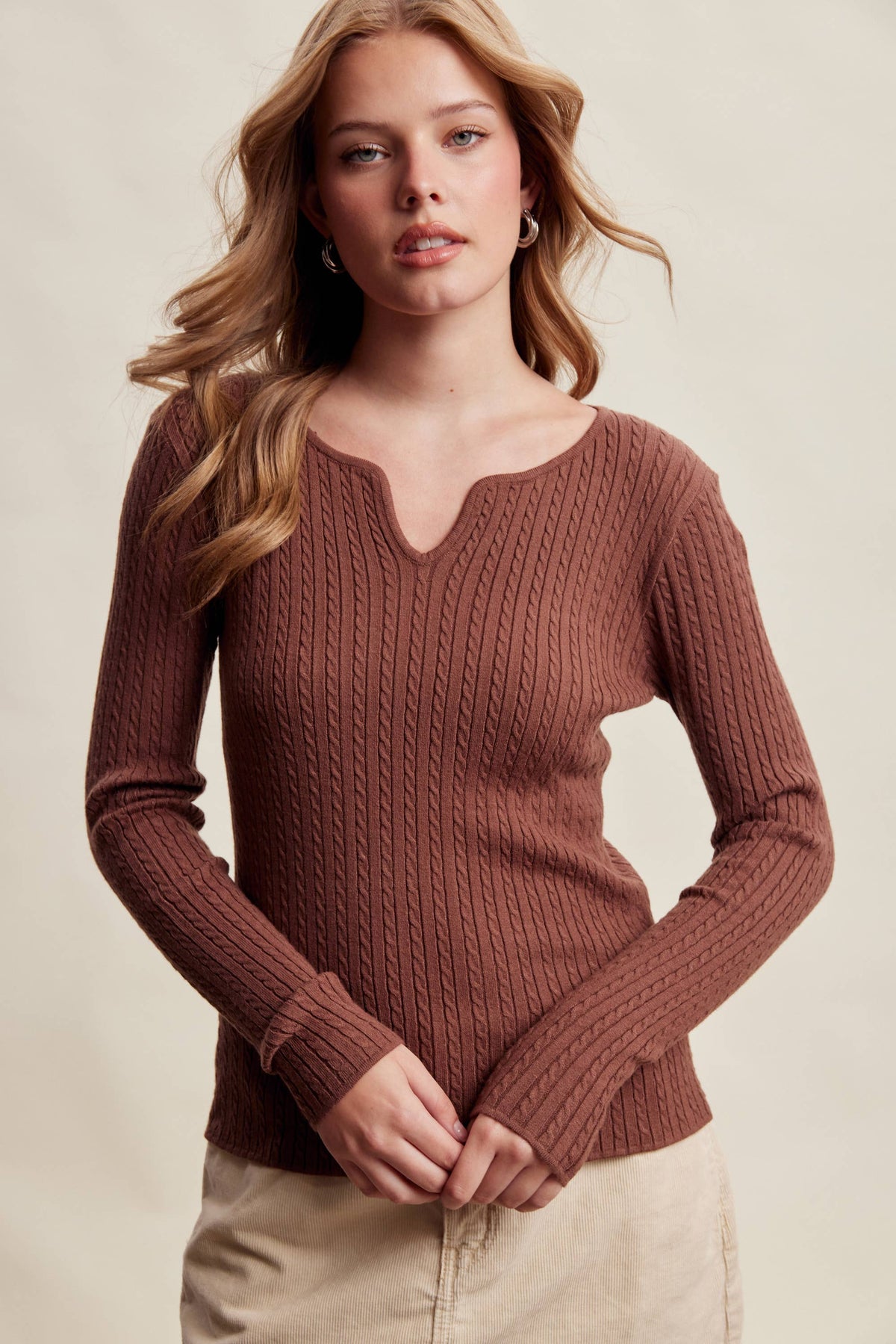 Ribbed V-Neck Knit Top