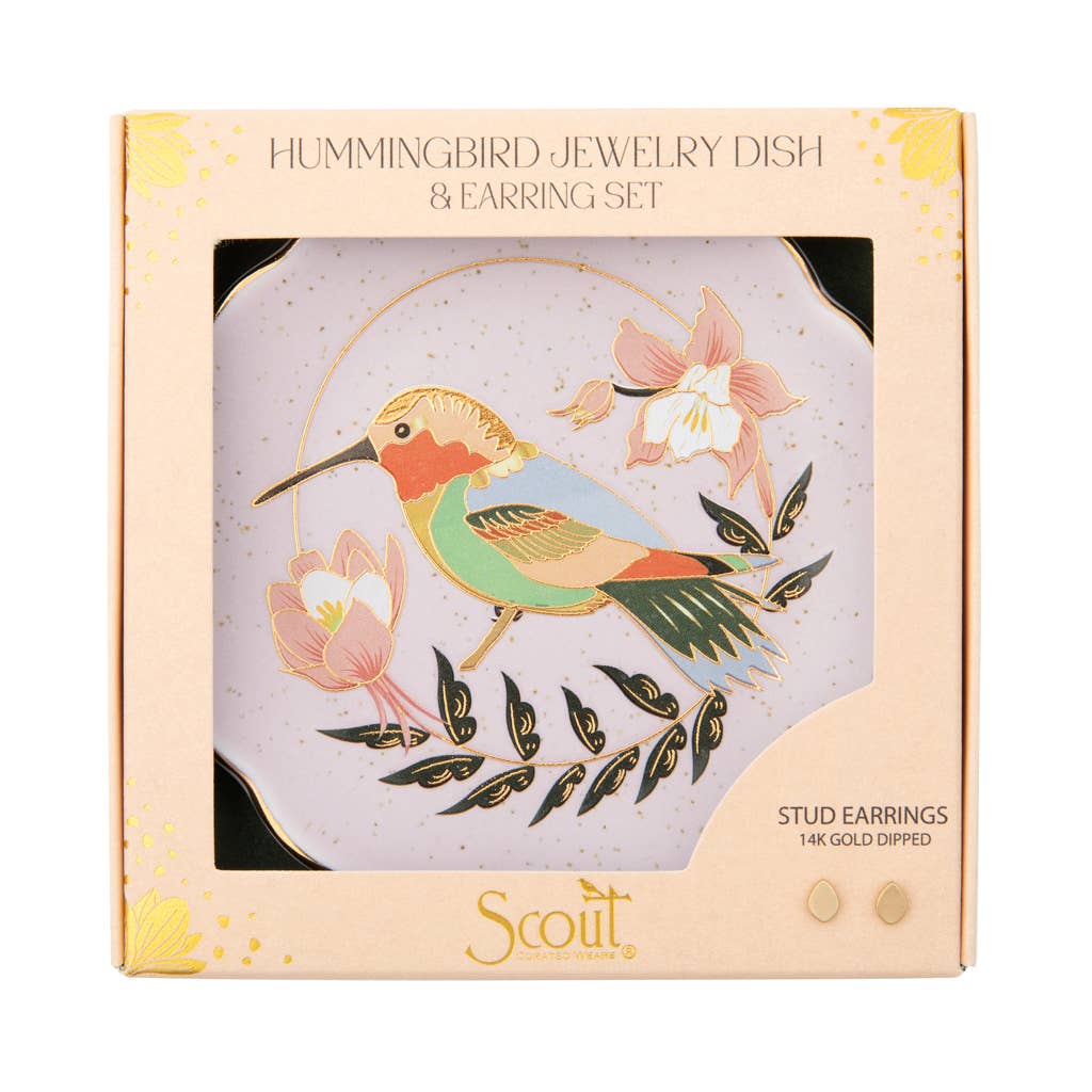 Hummingbird Jewelry Dish & Stud Earring Gift Set — main product image