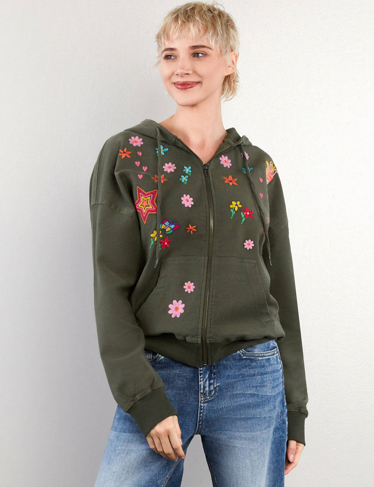 Sketchbook Embroidered Zip Hoodie Olive — alternate product view 6