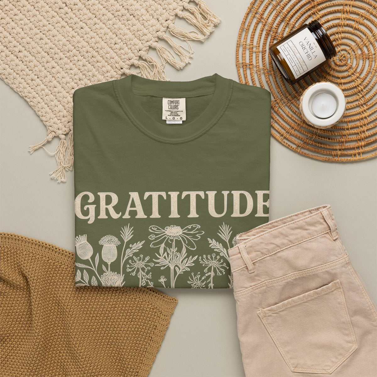 Gratitude Changes Everything Garment-Dyed Floral Tee