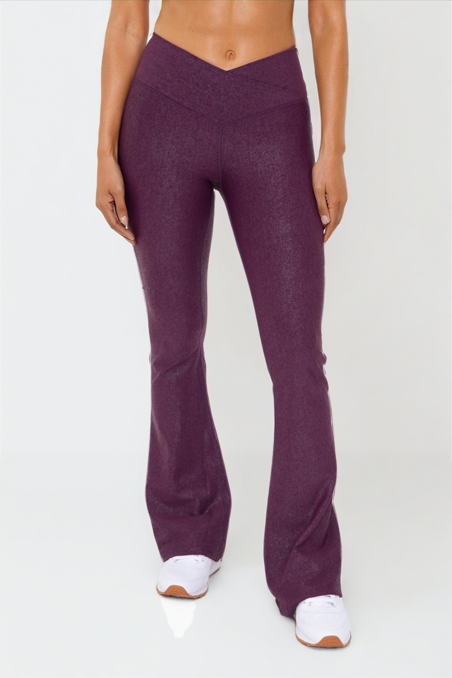 Luxe Edge Leather-Look Crossover Flare Leggings, Clothing, House of Caelo Athleisure Wear, Yoga Wear & Leggings, House of Caelo Athleisure Wear, Yoga Wear & Women's Clothing