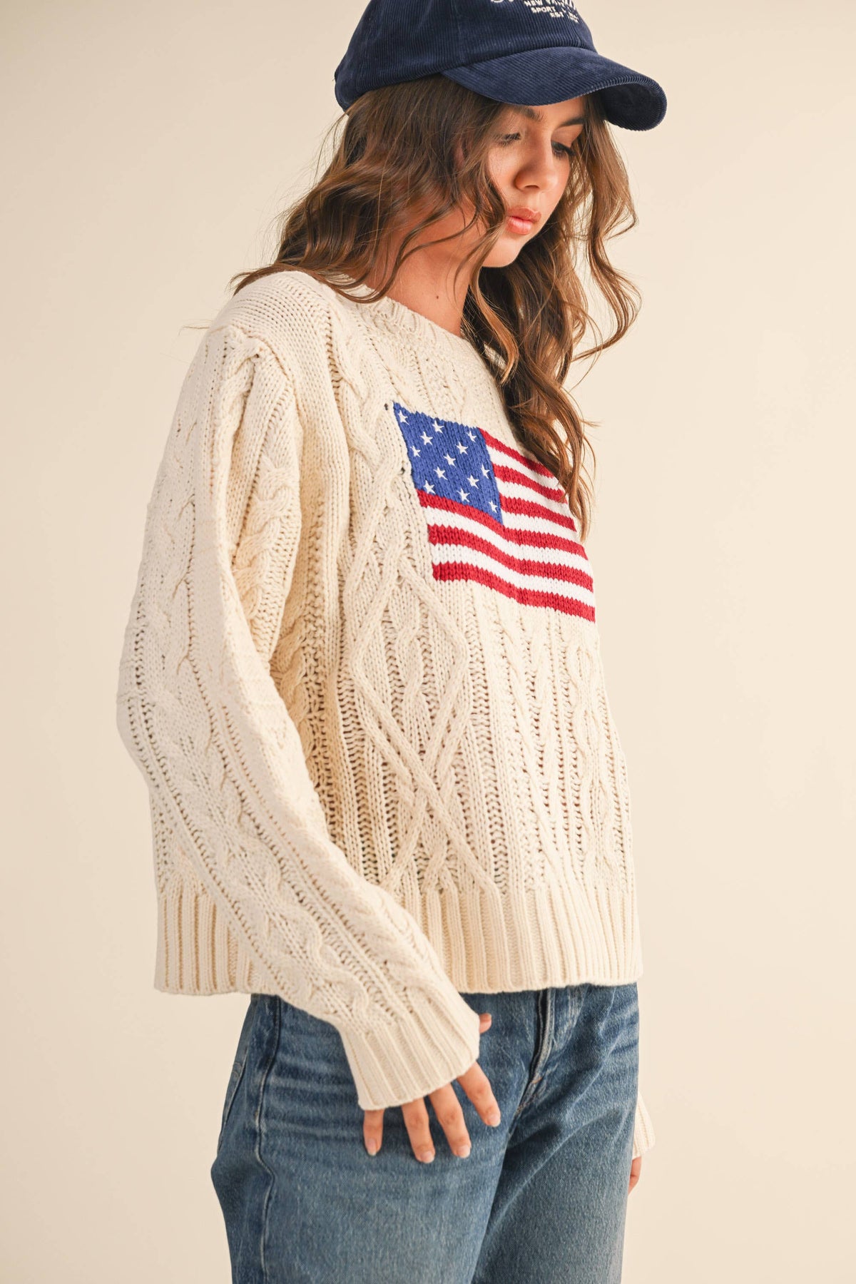 USA Flag Cable Knit Sweater - House of Caelo Athleisure Wear, Yoga Wear & Women's Clothing