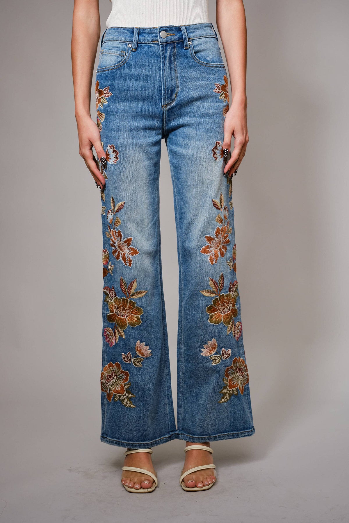 Wildflower embroidered high-rise flare jeans main product view