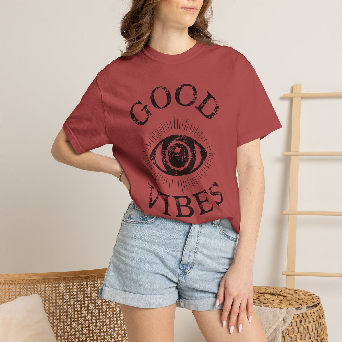 Good Vibes Eye T-Shirt: Vintage Mystic Graphic Tee, view 33 | Fitkitty Culture®