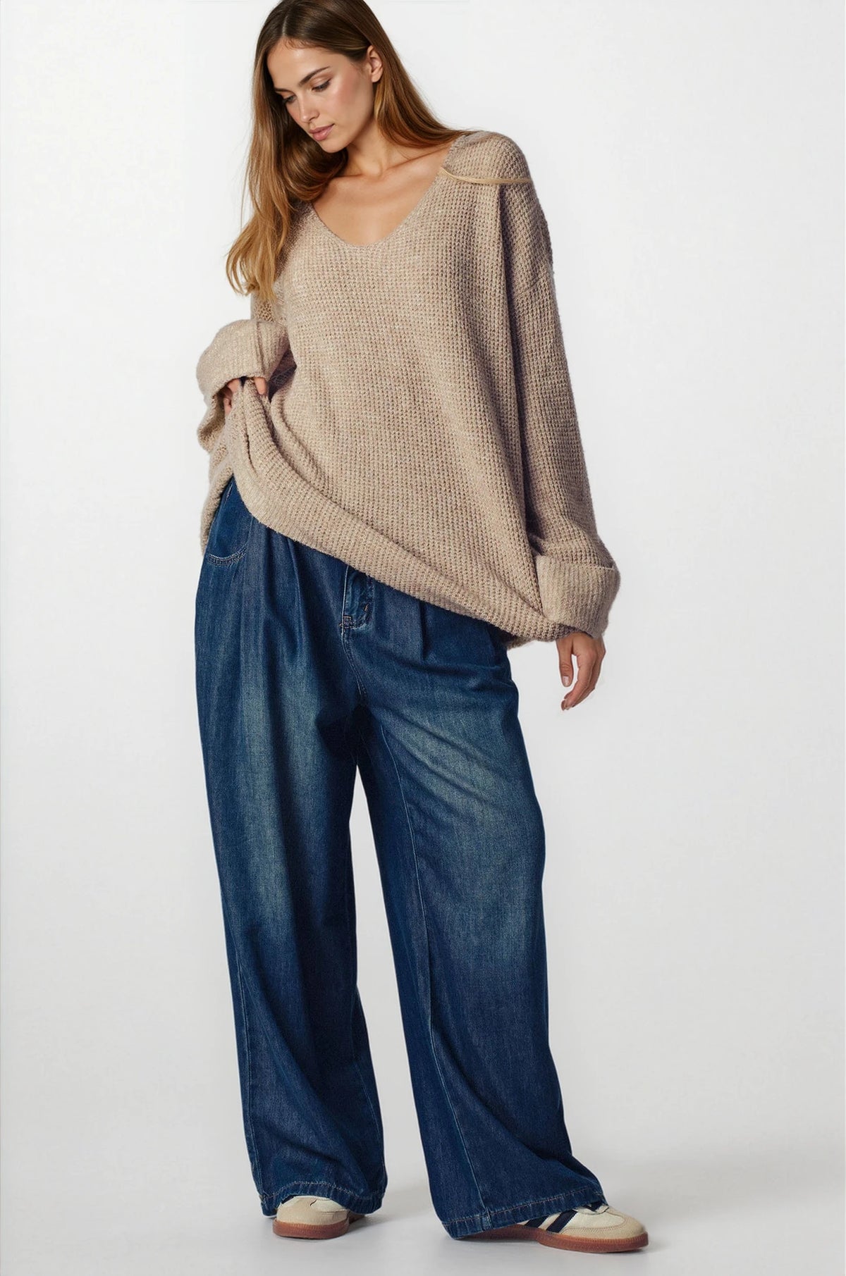 Oversized Knit V-Neck Sweater Tunic Top - Fitkitty Culture Athleisure Wear, Yoga Wear & Women's Clothing