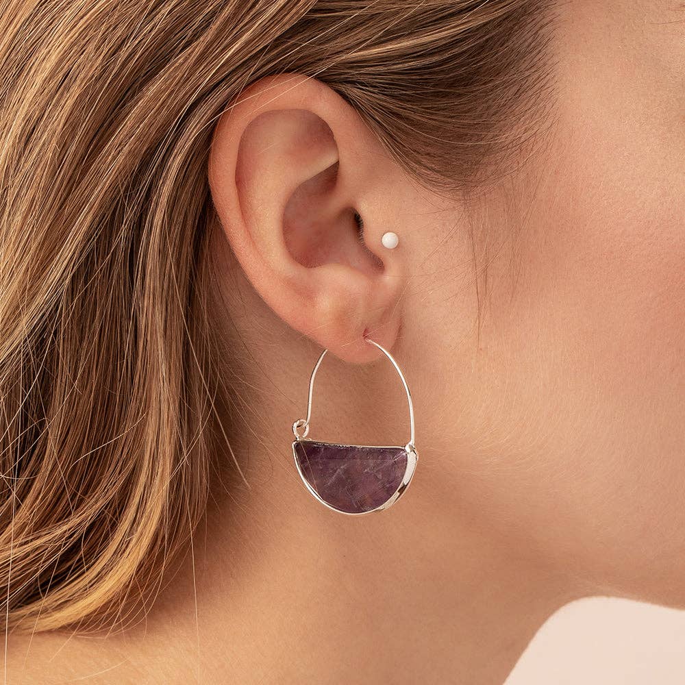 Black Spinel Stone Prism Hoop Earrings — alternate product view 2
