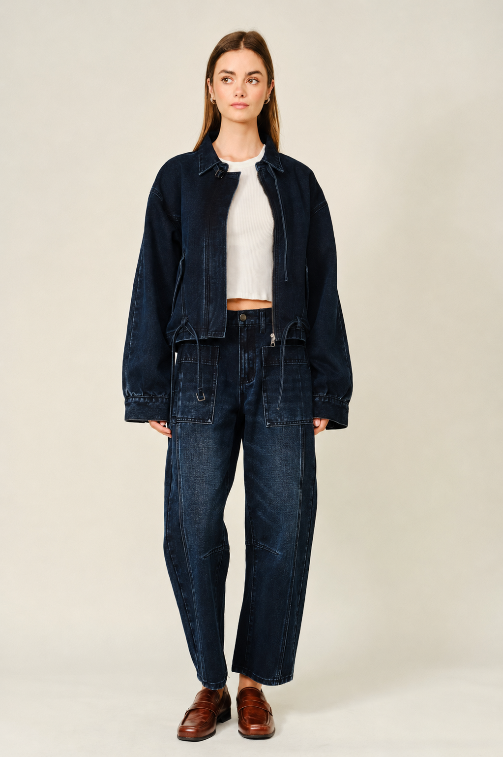 Dark Wash Utility Barrel Jeans