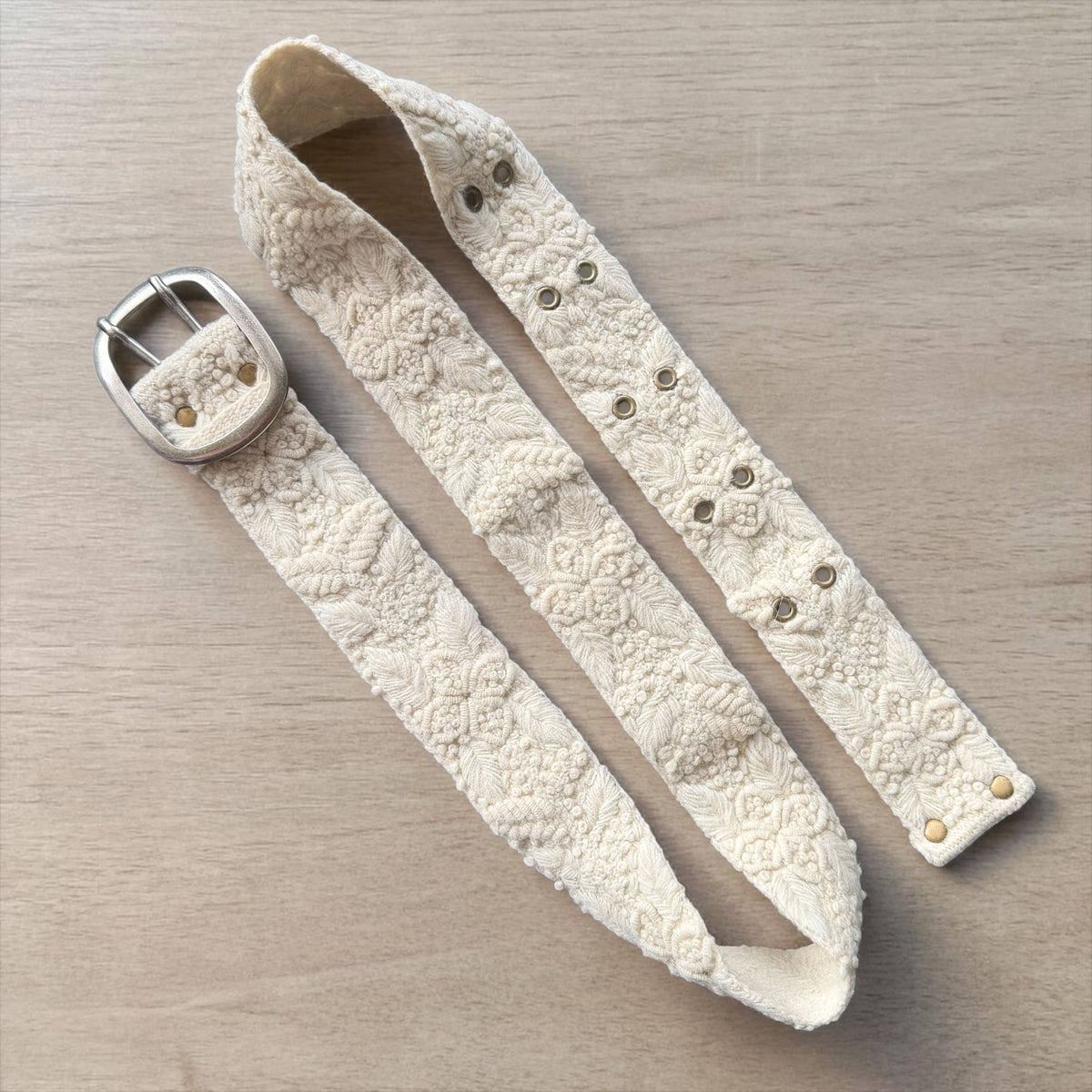 White Meadow Hand-Embroidered Peruvian Wool Belt