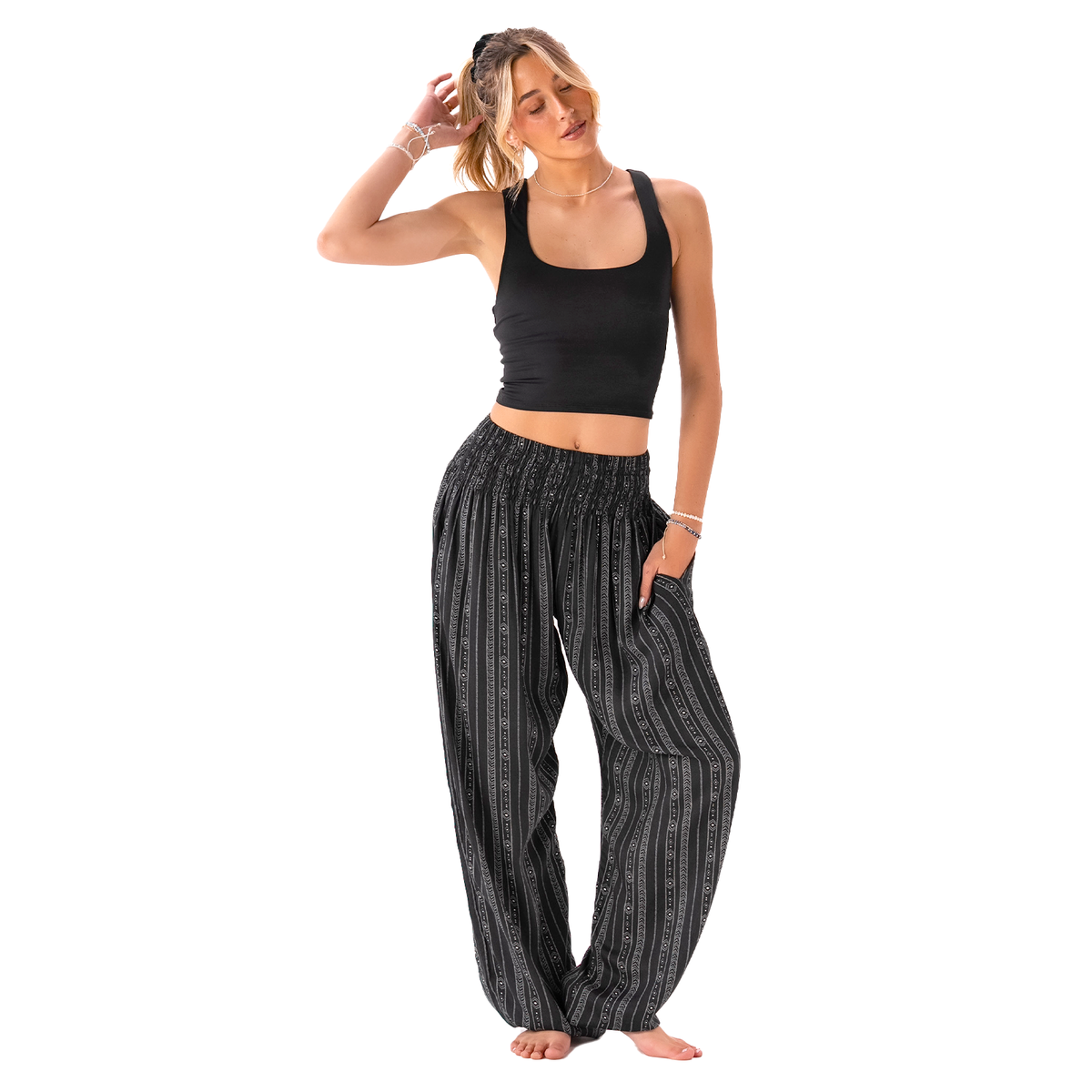 Akha Tribal Print Harem Pants with Pockets — alternate product view 12