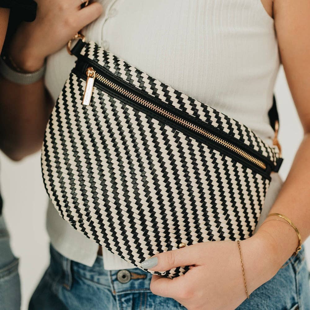 Diagonal woven bum bag with hands-free crossbody strap
