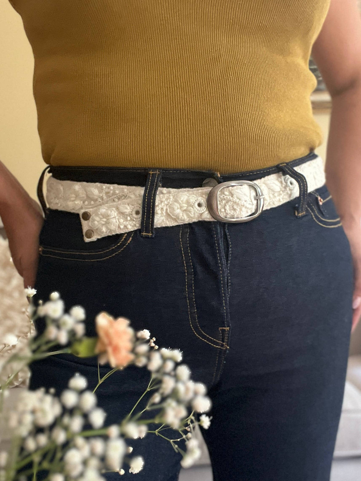 Florcita Blanca Skinny Embroidered Belt - Fitkitty Culture Athleisure Wear, Yoga Wear & Women's Clothing
