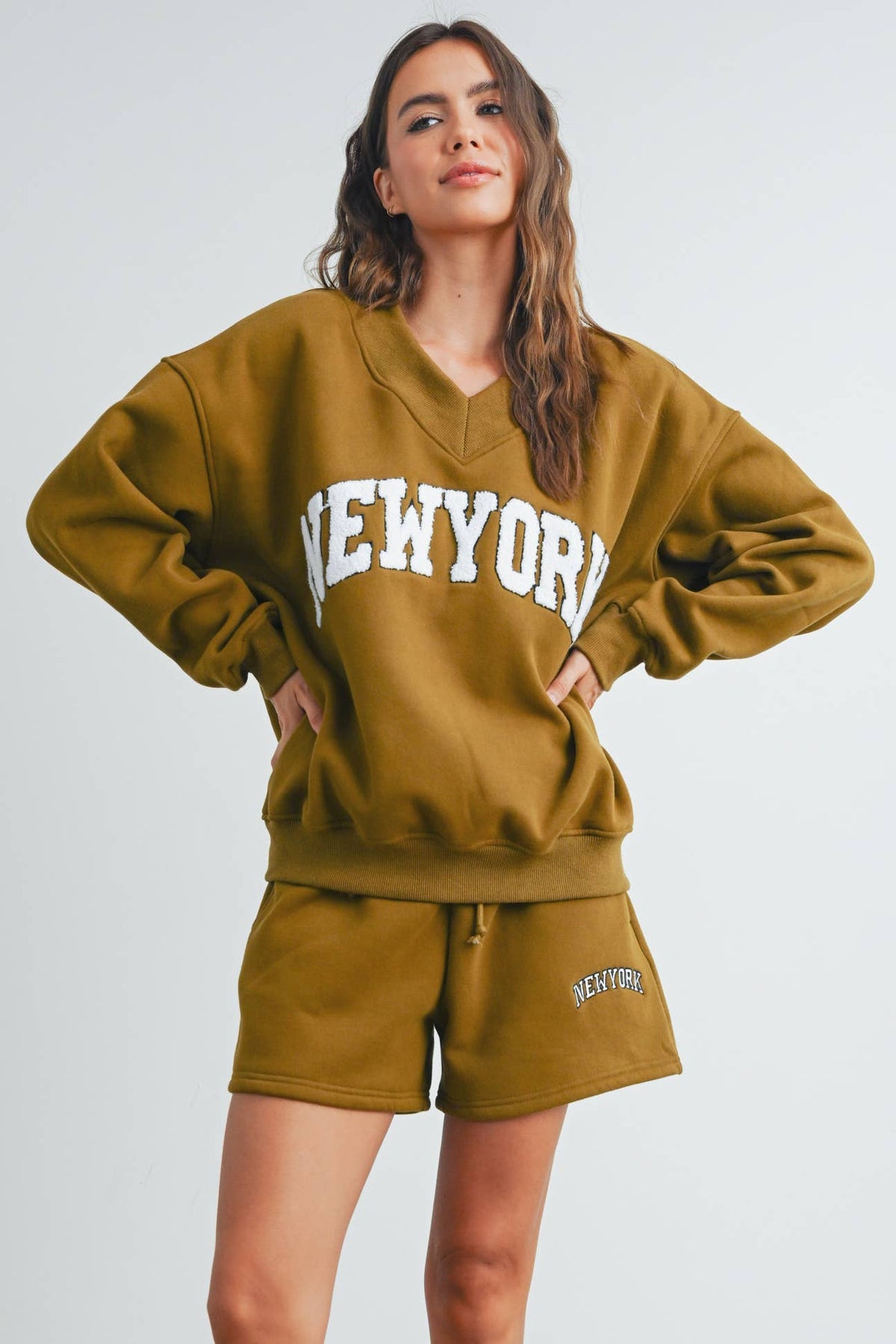 New York V-Neck Sweatshirt - House of Caelo Athleisure Wear, Yoga Wear & Women's Clothing