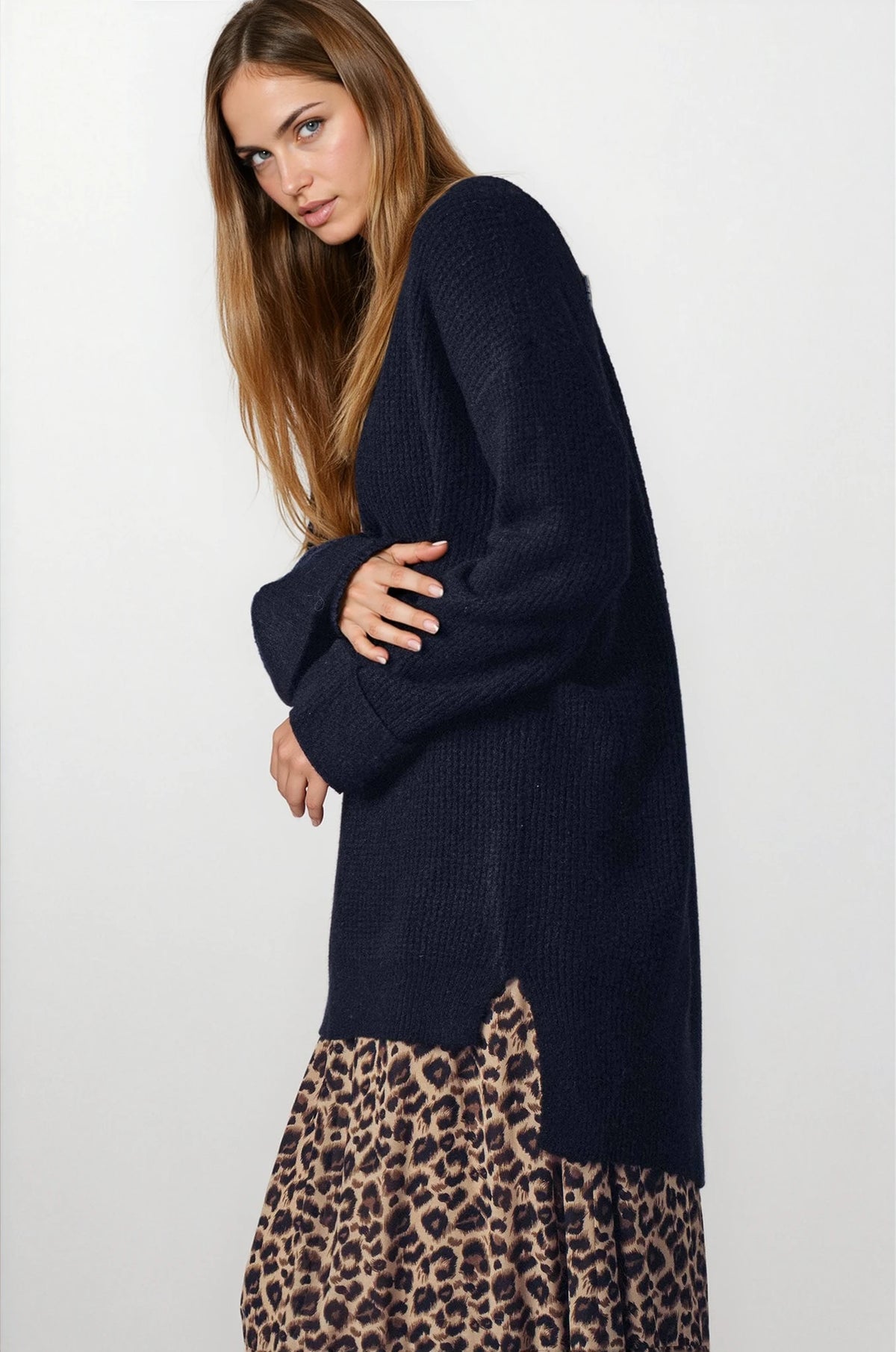 Oversized Knit V-Neck Sweater Tunic Top - House of Caelo Athleisure Wear, Yoga Wear & Women's Clothing