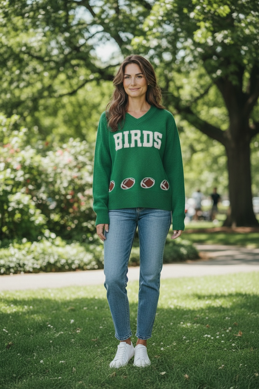 Philadelphia Eagles - Birds Football V-Neck Sweater - Fitkitty Culture Athleisure Wear, Yoga Wear & Women's Clothing