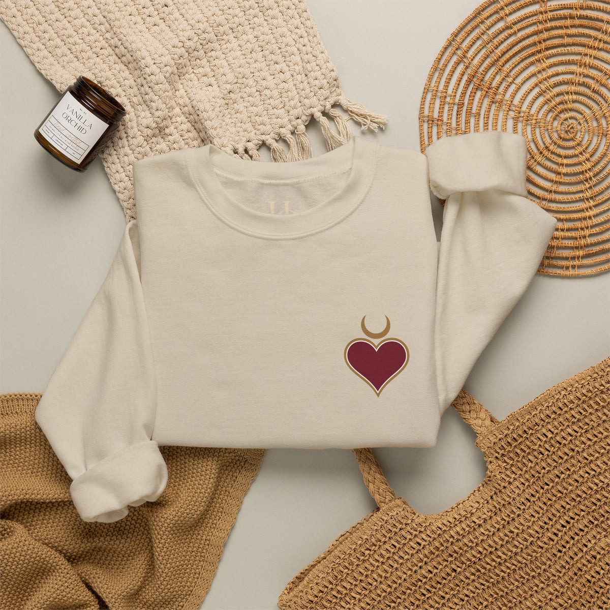 Queen of Hearts Sweatshirt | Celestial Playing Card Back Print Crewneck