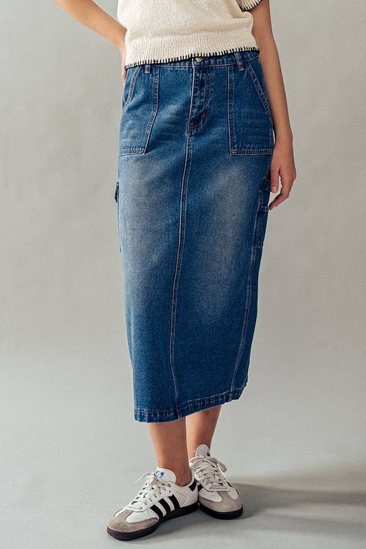 Utility Chic Midi Denim Skirt - House of Caelo Athleisure Wear, Yoga Wear & Women's Clothing