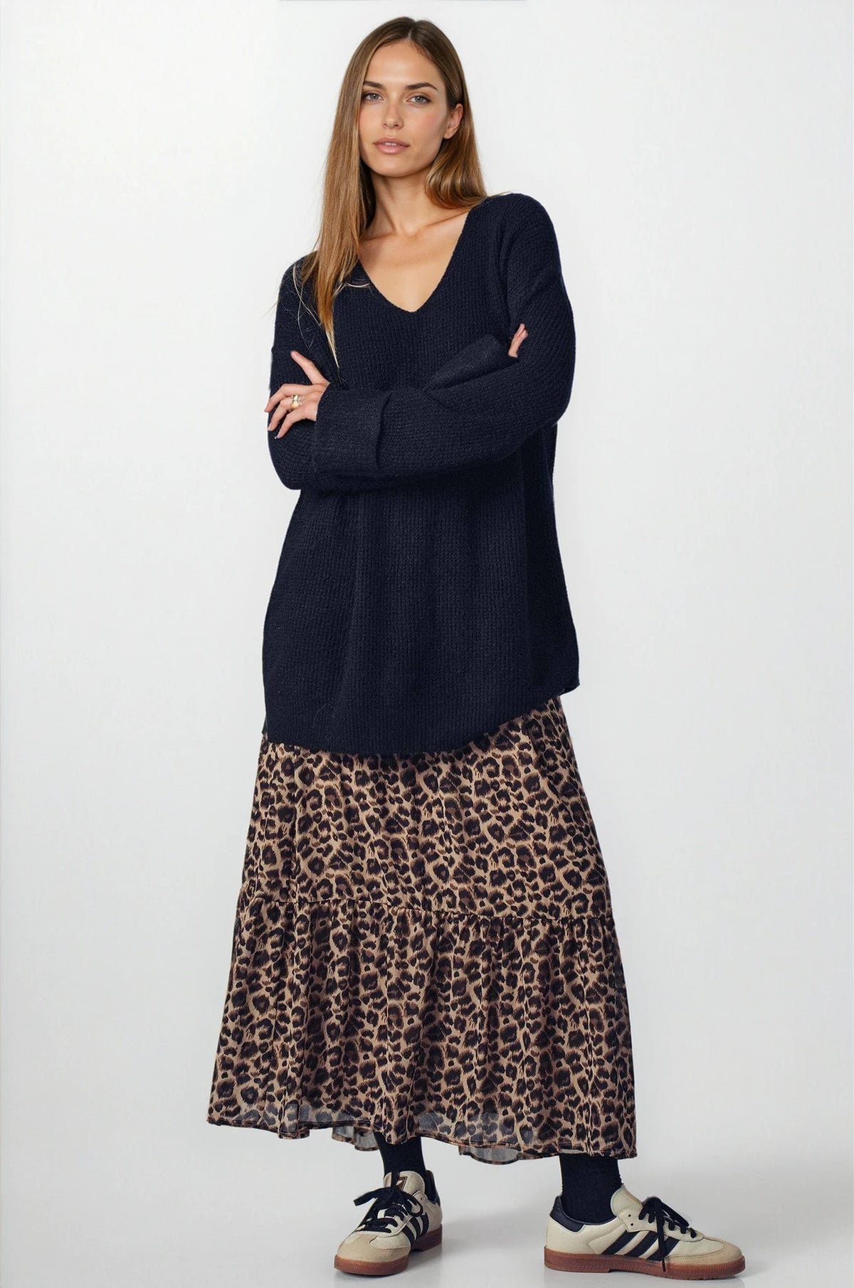 Oversized Knit V-Neck Sweater Tunic Top - House of Caelo Athleisure Wear, Yoga Wear & Women's Clothing