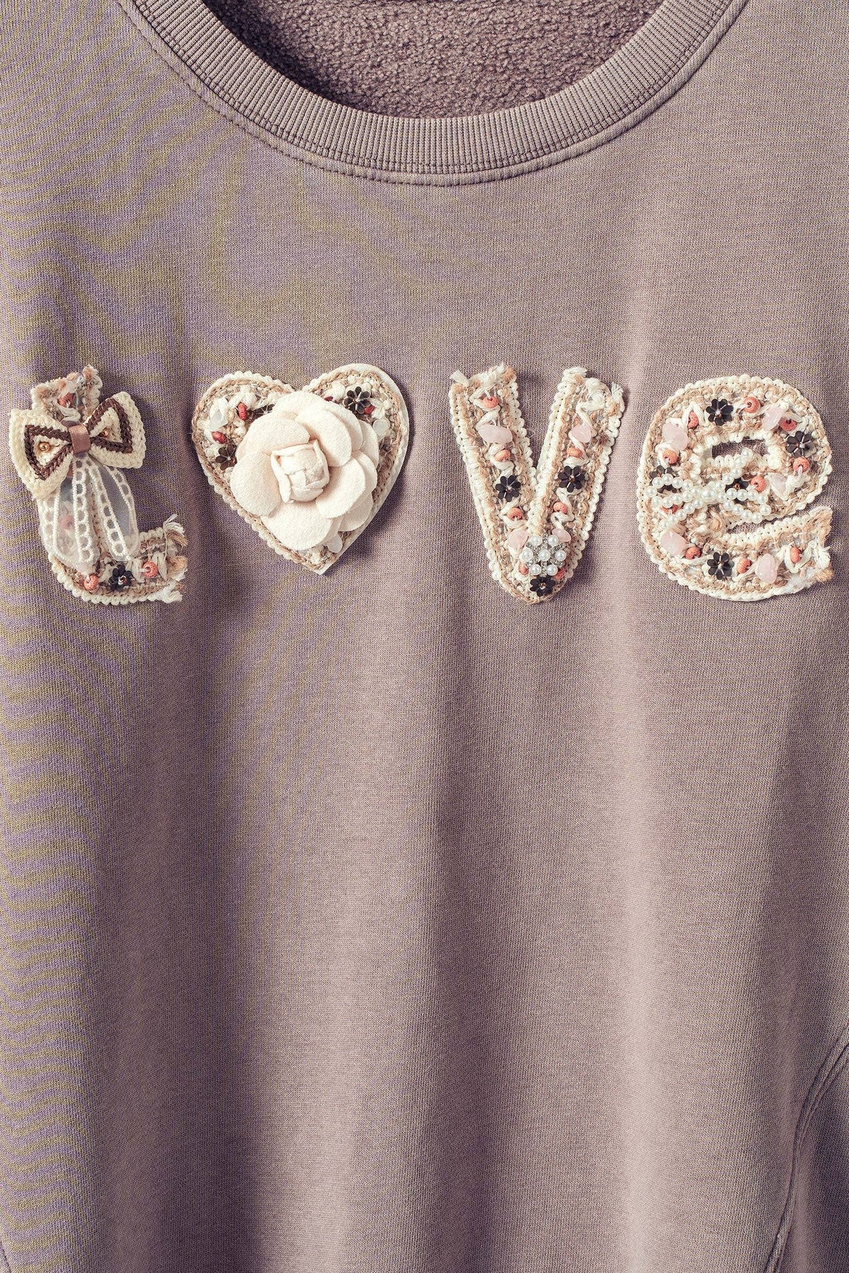 Boho "Love" Embellished Mineral Wash Sweatshirt - House of Caelo Athleisure Wear, Yoga Wear & Women's Clothing