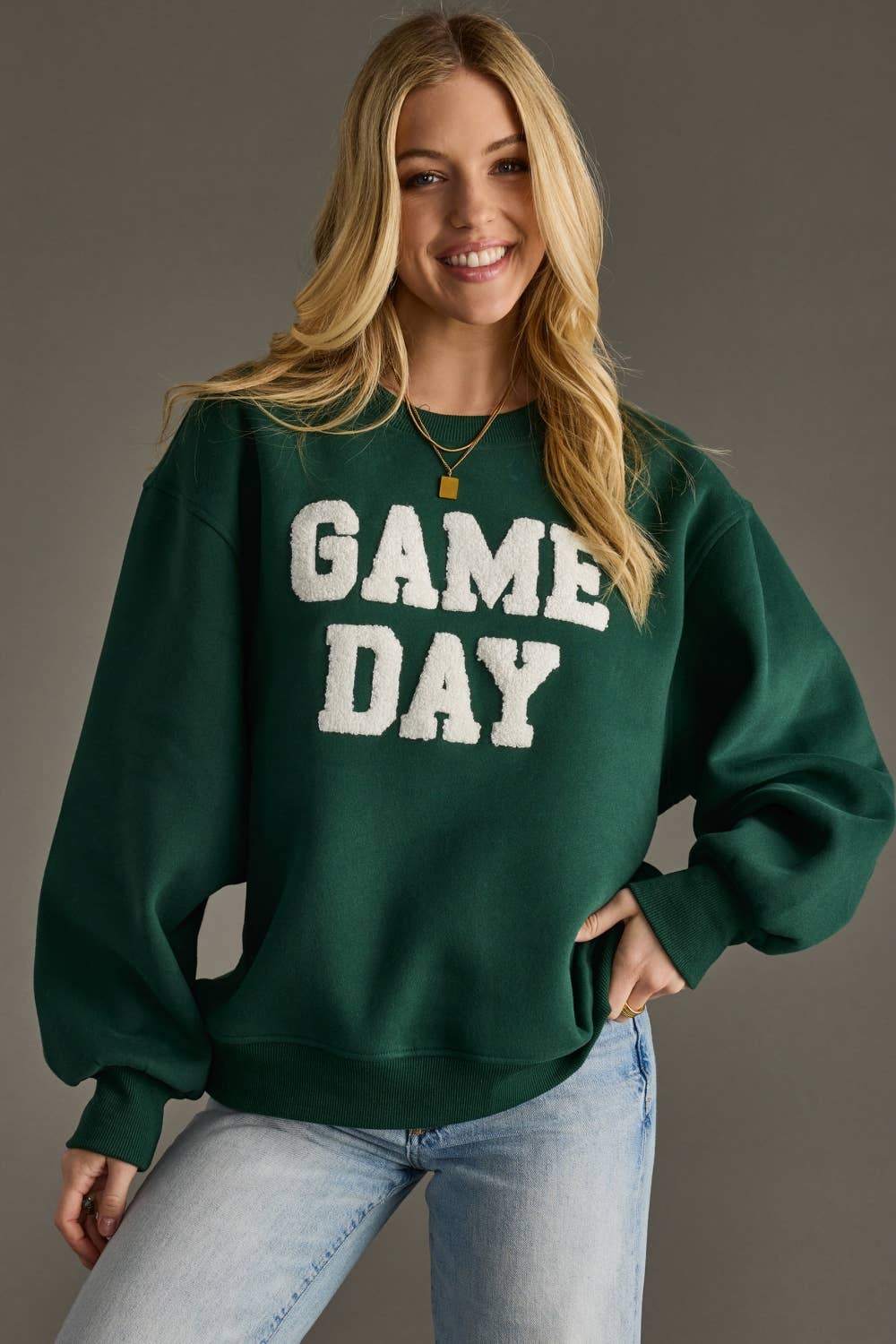 Green Game Day Terry-Embroidered Sweatshirt, product view 2