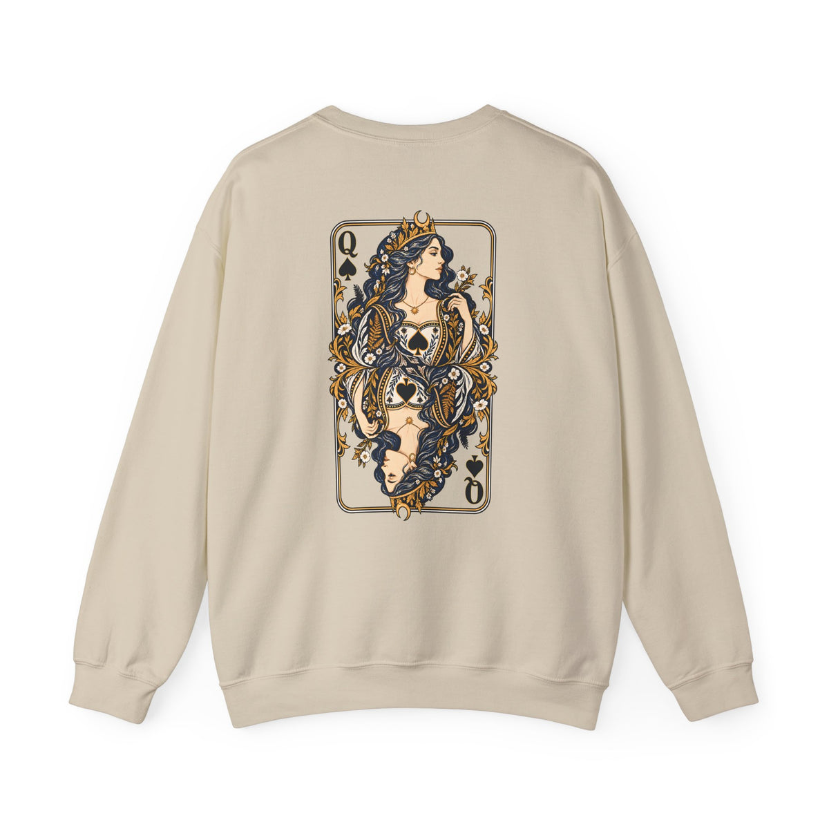Queen of Spades sweatshirt in Sand, full playing-card back print