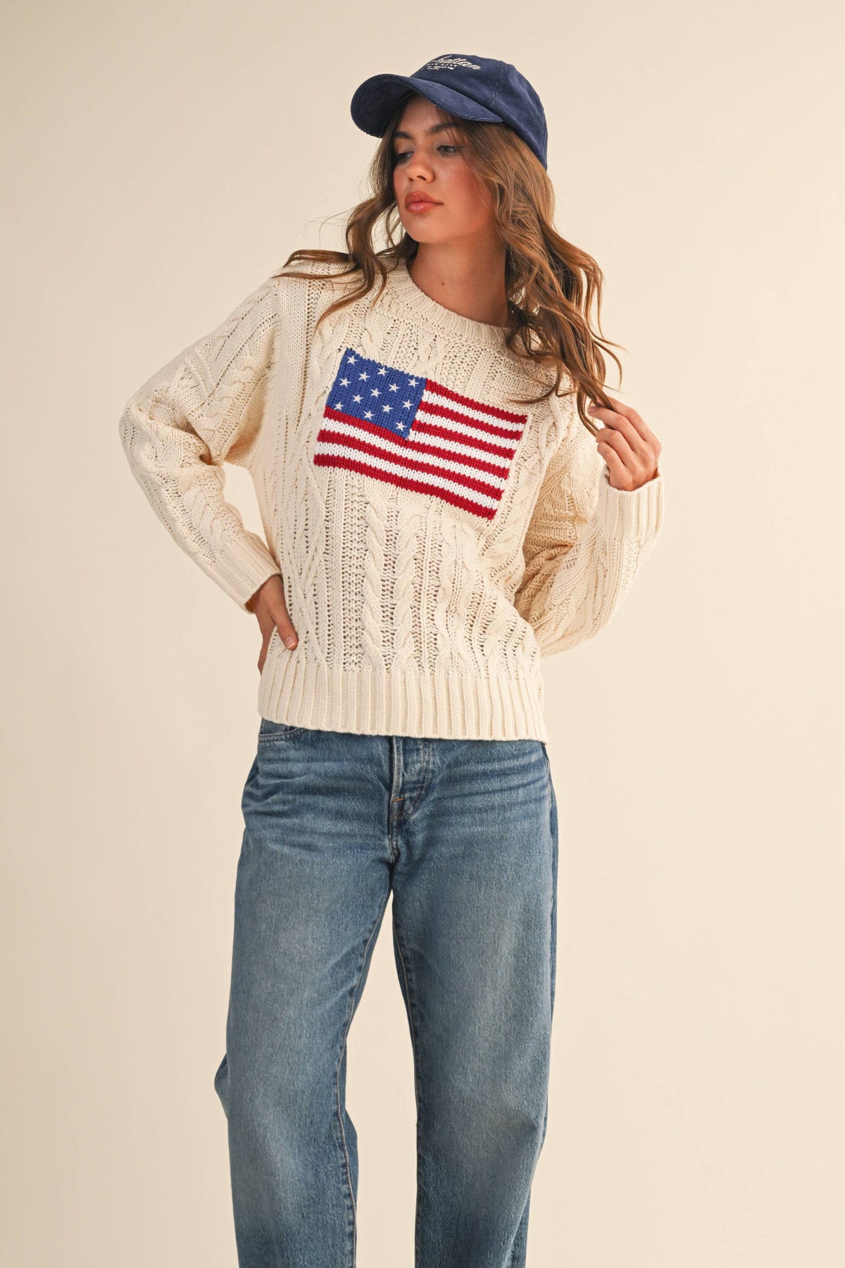 USA Flag Cable Knit Sweater - House of Caelo Athleisure Wear, Yoga Wear & Women's Clothing